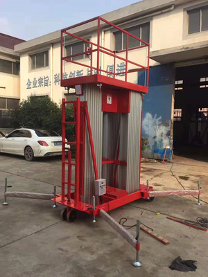 Outdoor Mobile Aerial Work Platform 10m Motorized Wheel Blue Red Color